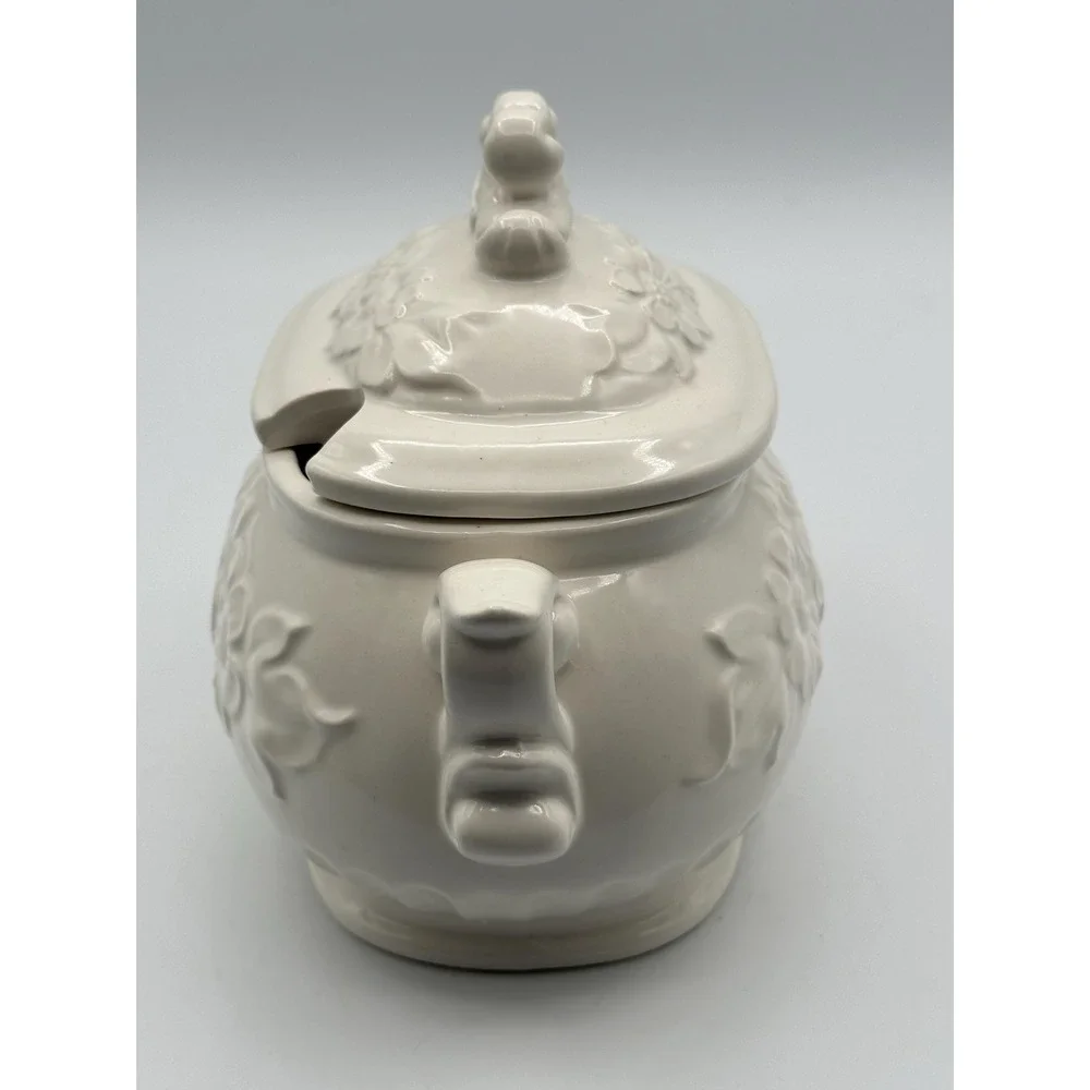 Himark Japan MCM White Soup Tureen Gravy Boat Embossed Floral Ceramic with Lid
